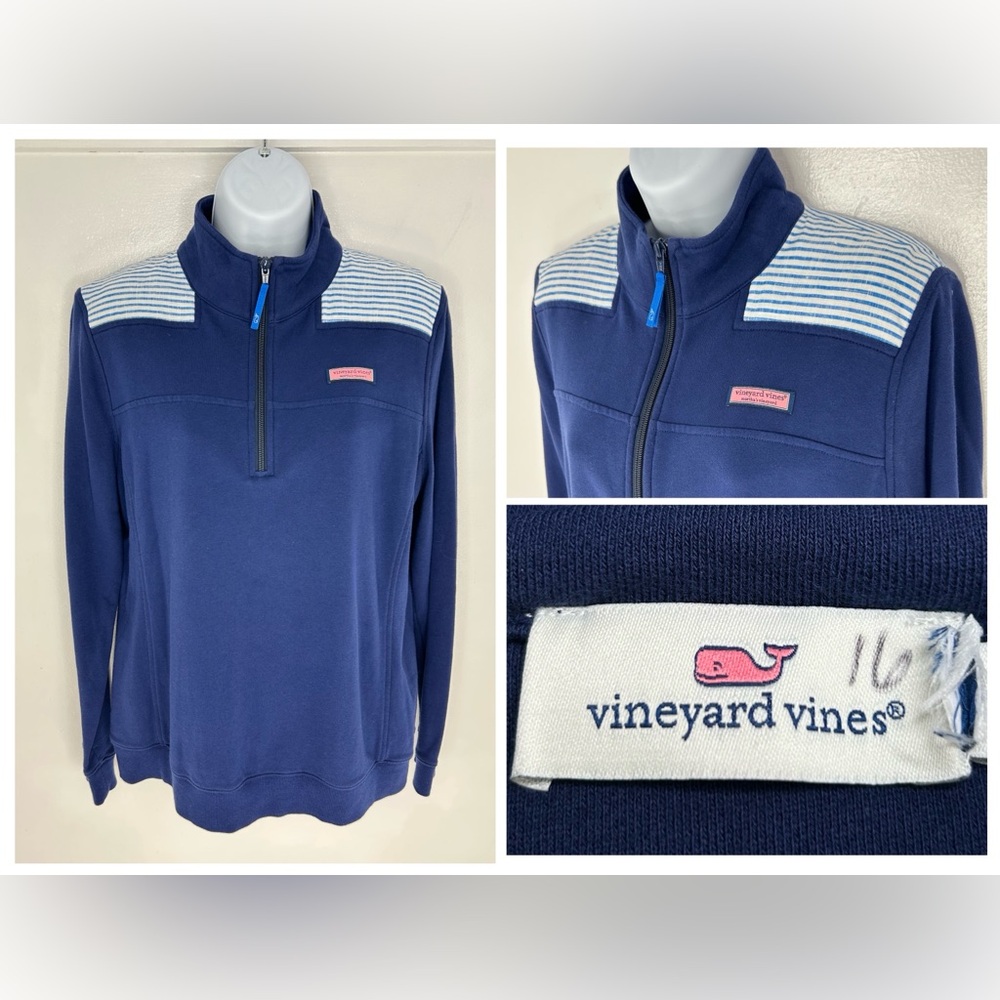 Vineyard Vines Shoulder Stripe Shep 1/4‎ Zip Shirt Sweatshirt Size Small Navy
